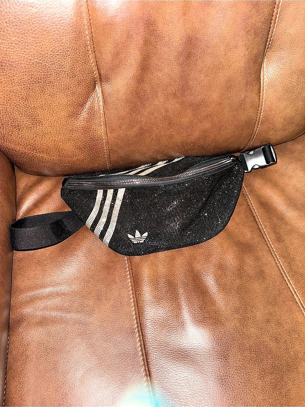Adidas Rhinestone Waist Bag Black & silver Striped